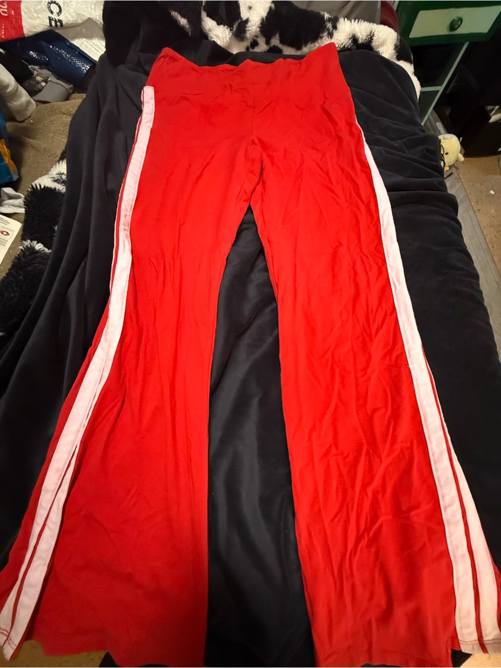 Time and Tru Red Flare Leggings with White Side Stripes